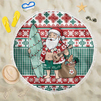 Hawaiian Funny Santa Surf Beach Blanket Mele Kalikimaka Palaka Quilt Pattern LT9 One Size 150cm Green - Polynesian Pride