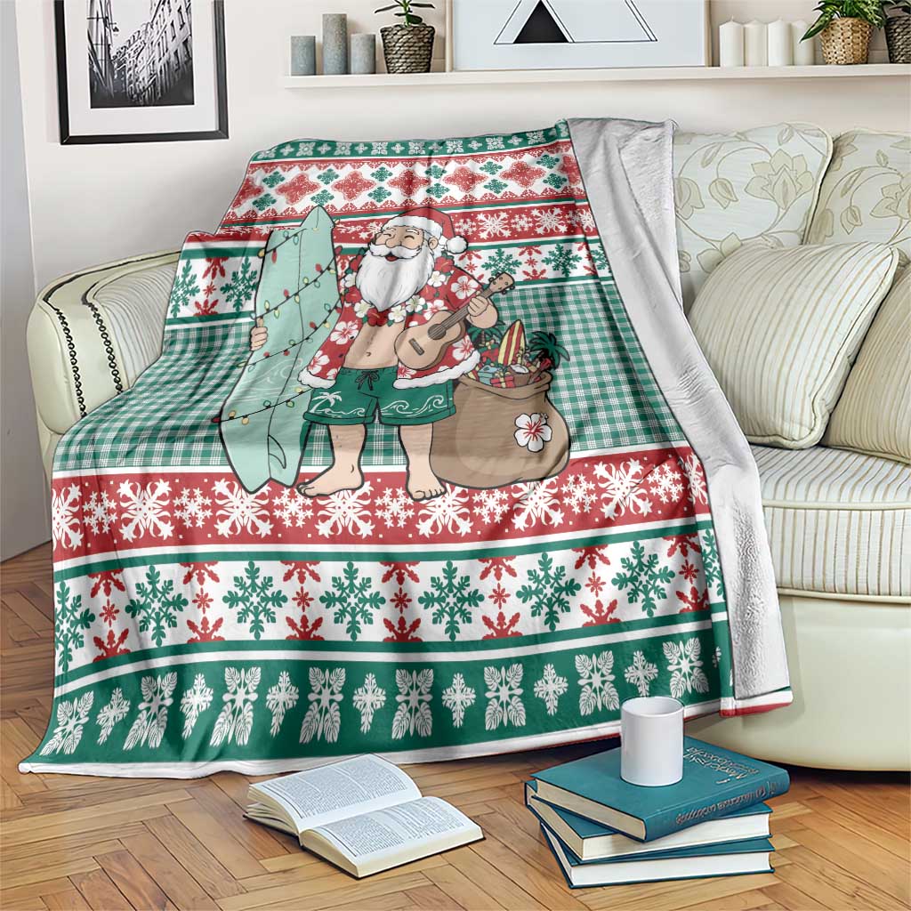 Hawaiian Funny Santa Surf Blanket Mele Kalikimaka Palaka Quilt Pattern LT9 Green - Polynesian Pride