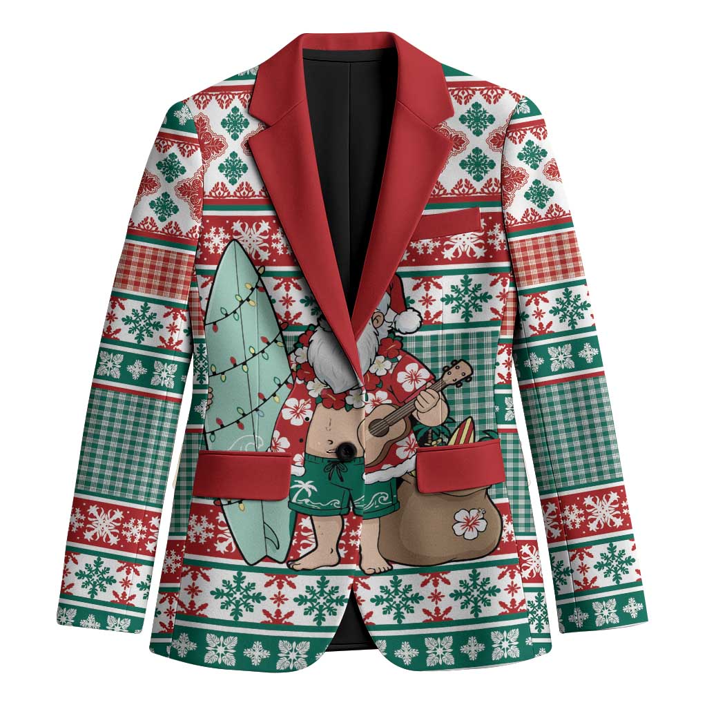 Hawaiian Funny Santa Surf Blazer Mele Kalikimaka Palaka Quilt Pattern LT9 Unisex Green - Polynesian Pride
