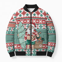 Hawaiian Funny Santa Surf Bomber Puffer Jacket Mele Kalikimaka Palaka Quilt Pattern LT9 Unisex Green - Polynesian Pride