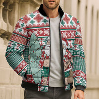 Hawaiian Funny Santa Surf Bomber Puffer Jacket Mele Kalikimaka Palaka Quilt Pattern LT9 - Polynesian Pride