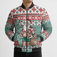 Hawaiian Funny Santa Surf Bomber Puffer Jacket Mele Kalikimaka Palaka Quilt Pattern LT9 - Polynesian Pride