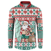 Hawaiian Funny Santa Surf Button Sweatshirt Mele Kalikimaka Palaka Quilt Pattern LT9 Green - Polynesian Pride