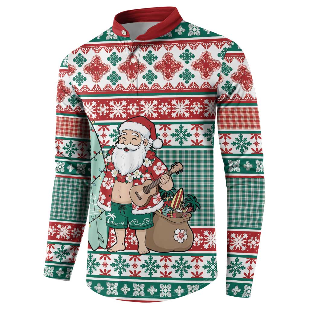 Hawaiian Funny Santa Surf Button Sweatshirt Mele Kalikimaka Palaka Quilt Pattern LT9 - Polynesian Pride