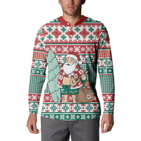 Hawaiian Funny Santa Surf Button Sweatshirt Mele Kalikimaka Palaka Quilt Pattern LT9 - Polynesian Pride