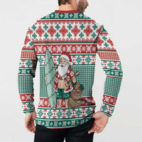 Hawaiian Funny Santa Surf Button Sweatshirt Mele Kalikimaka Palaka Quilt Pattern LT9 - Polynesian Pride