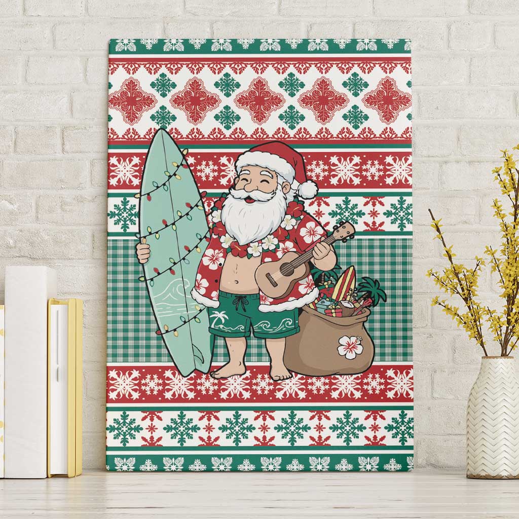 Hawaiian Funny Santa Surf Canvas Wall Art Mele Kalikimaka Palaka Quilt Pattern LT9 Without Frame Green - Polynesian Pride