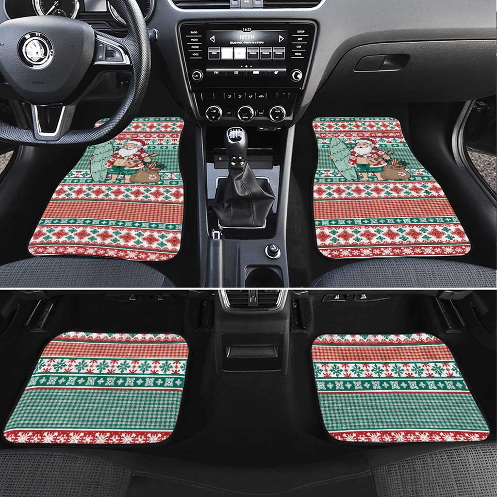 Hawaiian Funny Santa Surf Car Mats Mele Kalikimaka Palaka Quilt Pattern LT9 Set 4pcs Green - Polynesian Pride
