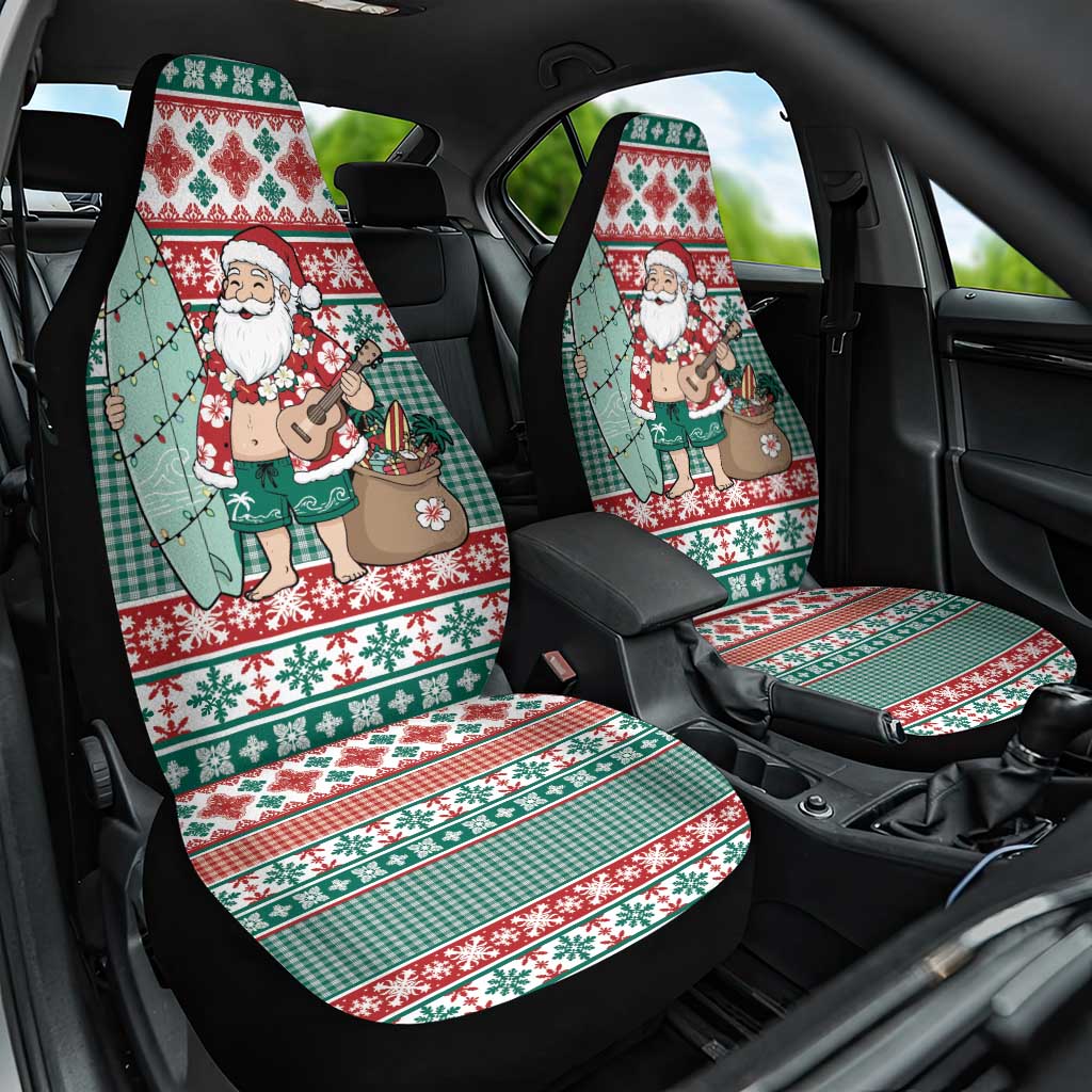 Hawaiian Funny Santa Surf Car Seat Cover Mele Kalikimaka Palaka Quilt Pattern LT9 One Size Green - Polynesian Pride