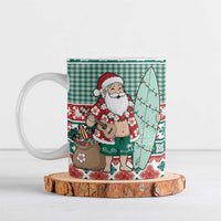 Hawaiian Funny Santa Surf Ceramic Mug Mele Kalikimaka Palaka Quilt Pattern LT9 Green - Polynesian Pride