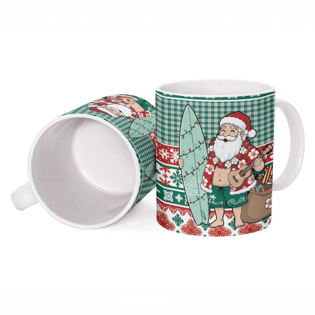 Hawaiian Funny Santa Surf Ceramic Mug Mele Kalikimaka Palaka Quilt Pattern LT9 - Polynesian Pride