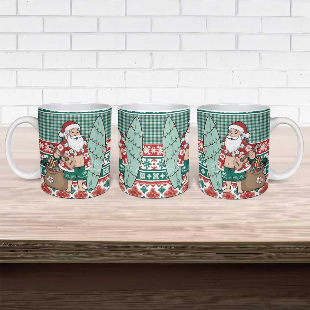 Hawaiian Funny Santa Surf Ceramic Mug Mele Kalikimaka Palaka Quilt Pattern LT9 - Polynesian Pride