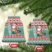Hawaiian Funny Santa Surf Ceramic Ornament Mele Kalikimaka Palaka Quilt Pattern LT9 Bell Flake Green - Polynesian Pride