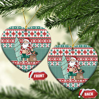 Hawaiian Funny Santa Surf Ceramic Ornament Mele Kalikimaka Palaka Quilt Pattern LT9 Heart Green - Polynesian Pride