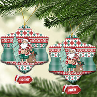Hawaiian Funny Santa Surf Ceramic Ornament Mele Kalikimaka Palaka Quilt Pattern LT9 Snow Flake Green - Polynesian Pride