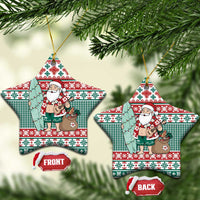 Hawaiian Funny Santa Surf Ceramic Ornament Mele Kalikimaka Palaka Quilt Pattern LT9 Star Green - Polynesian Pride