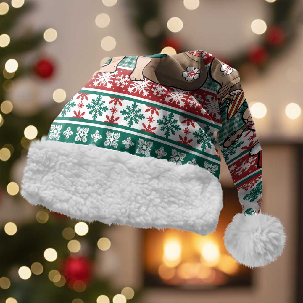 Hawaiian Funny Santa Surf Christmas Santa Hat Mele Kalikimaka Palaka Quilt Pattern LT9 With Fur Green - Polynesian Pride