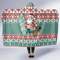 Hawaiian Funny Santa Surf Hooded Blanket Mele Kalikimaka Palaka Quilt Pattern LT9 One Size Green - Polynesian Pride