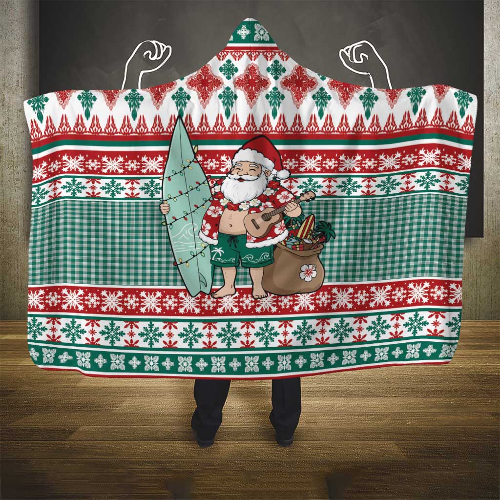 Hawaiian Funny Santa Surf Hooded Blanket Mele Kalikimaka Palaka Quilt Pattern LT9 - Polynesian Pride