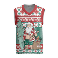 Hawaiian Funny Santa Surf Christmas Knitted V-Neck Vest Mele Kalikimaka Palaka Quilt Pattern LT9 Green - Polynesian Pride