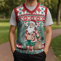 Hawaiian Funny Santa Surf Christmas Knitted V-Neck Vest Mele Kalikimaka Palaka Quilt Pattern LT9 - Polynesian Pride
