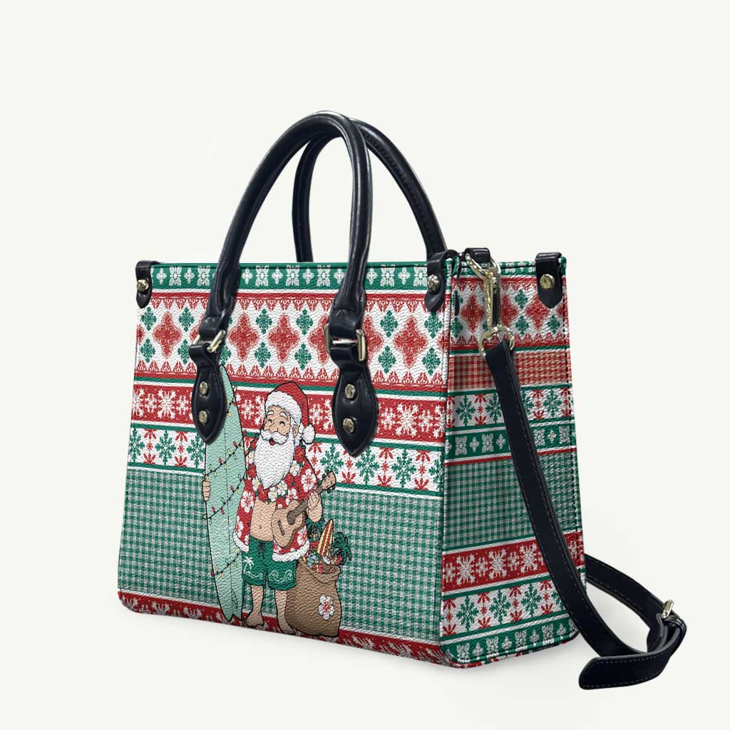 Hawaiian Funny Santa Surf Leather Bag Mele Kalikimaka Palaka Quilt Pattern LT9 Green - Polynesian Pride
