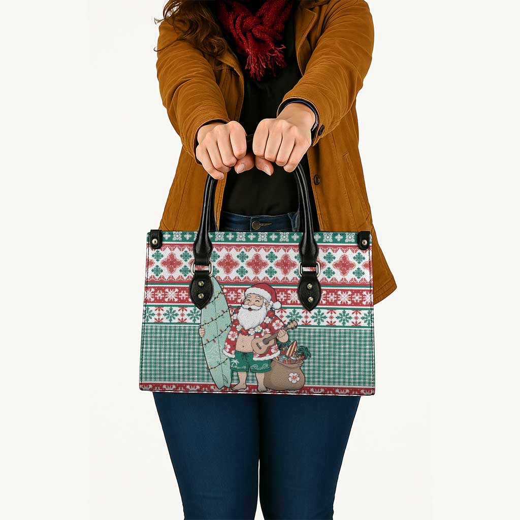 Hawaiian Funny Santa Surf Leather Bag Mele Kalikimaka Palaka Quilt Pattern LT9 - Polynesian Pride