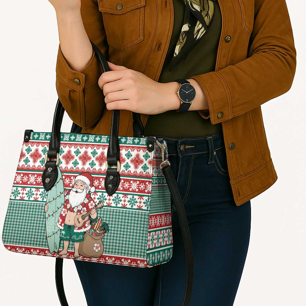 Hawaiian Funny Santa Surf Leather Bag Mele Kalikimaka Palaka Quilt Pattern LT9 - Polynesian Pride