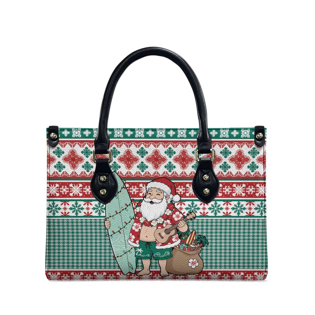 Hawaiian Funny Santa Surf Leather Bag Mele Kalikimaka Palaka Quilt Pattern LT9 - Polynesian Pride
