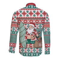 Hawaiian Funny Santa Surf Long Sleeve Button Shirt Mele Kalikimaka Palaka Quilt Pattern LT9 - Polynesian Pride