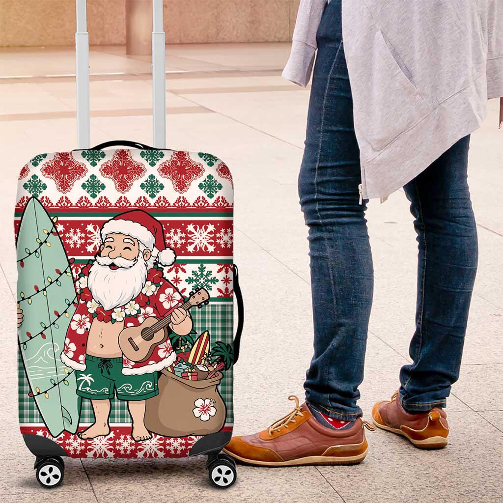 Hawaiian Funny Santa Surf Luggage Cover Mele Kalikimaka Palaka Quilt Pattern LT9 Green - Polynesian Pride