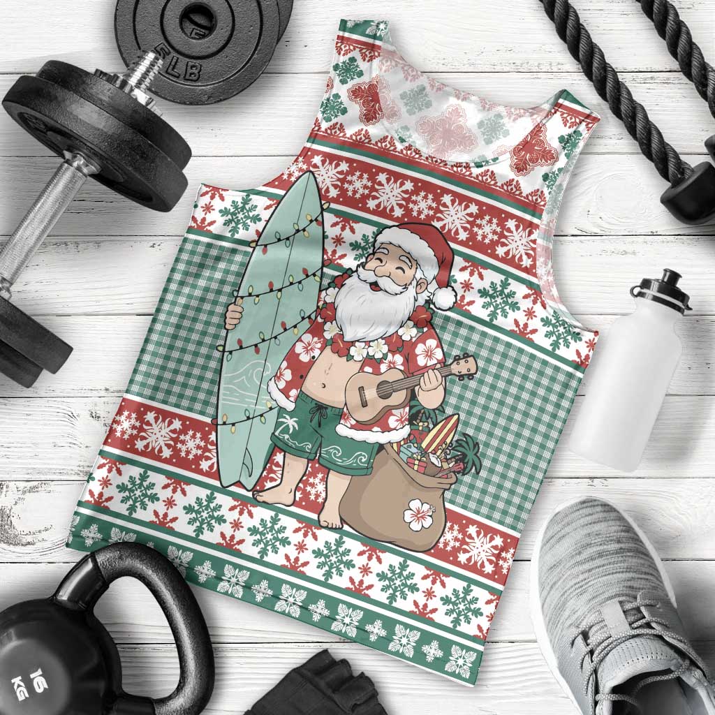 Hawaiian Funny Santa Surf Men Tank Top Mele Kalikimaka Palaka Quilt Pattern LT9 - Polynesian Pride