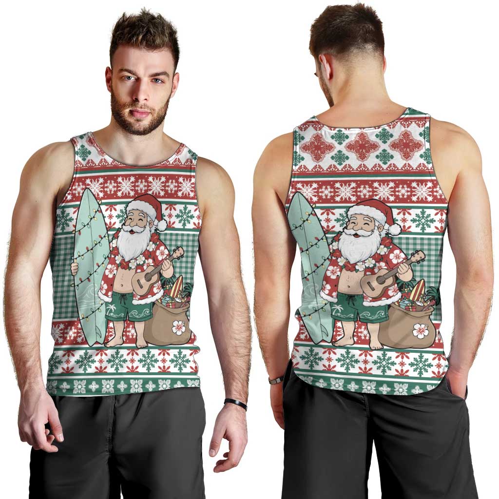 Hawaiian Funny Santa Surf Men Tank Top Mele Kalikimaka Palaka Quilt Pattern LT9 - Polynesian Pride