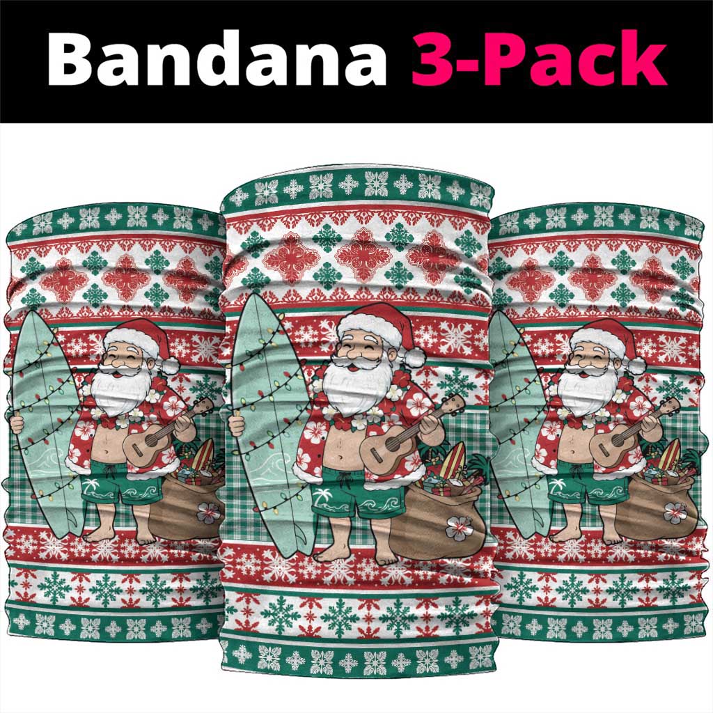 Hawaiian Funny Santa Surf Neck Gaiter Mele Kalikimaka Palaka Quilt Pattern LT9 package One Size: 25*50cm Green - Polynesian Pride