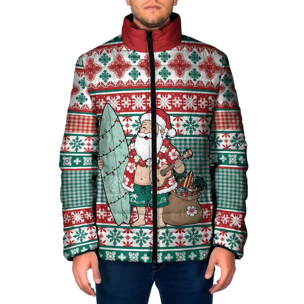 Hawaiian Funny Santa Surf Padded Jacket Mele Kalikimaka Palaka Quilt Pattern LT9 Men Green - Polynesian Pride