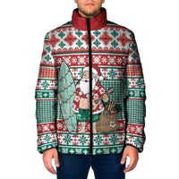 Hawaiian Funny Santa Surf Padded Jacket Mele Kalikimaka Palaka Quilt Pattern LT9 Men Green - Polynesian Pride