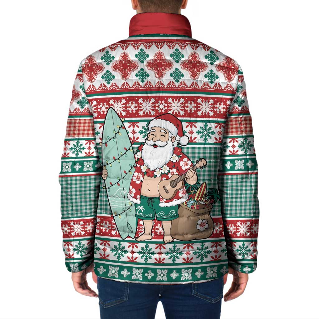 Hawaiian Funny Santa Surf Padded Jacket Mele Kalikimaka Palaka Quilt Pattern LT9 - Polynesian Pride