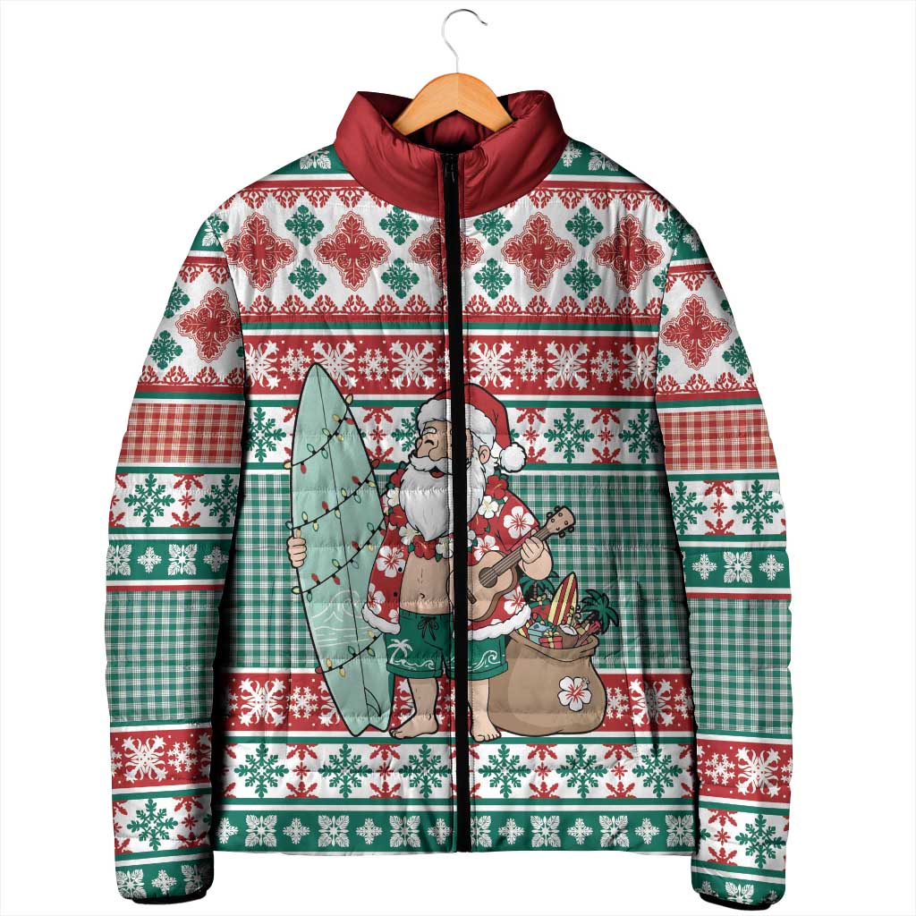 Hawaiian Funny Santa Surf Padded Jacket Mele Kalikimaka Palaka Quilt Pattern LT9 - Polynesian Pride