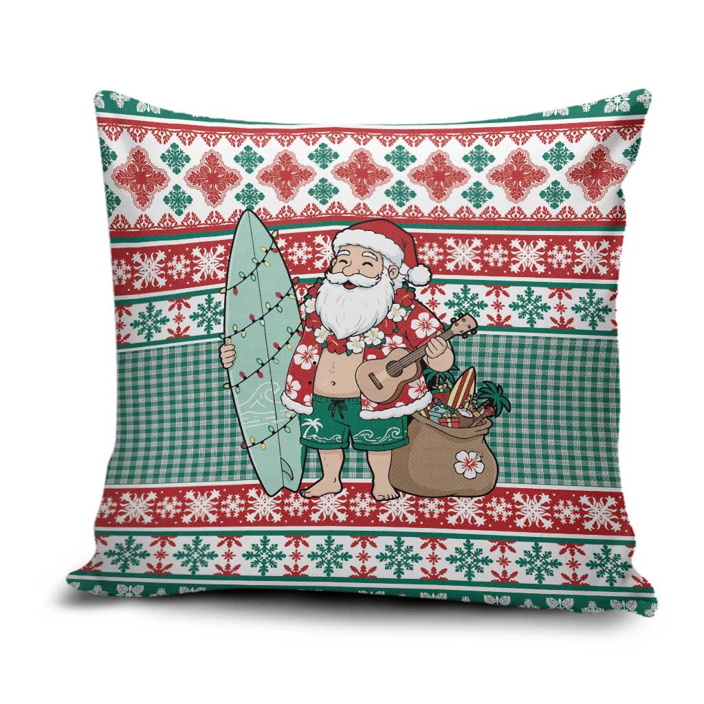 Hawaiian Funny Santa Surf Pillow Cover Mele Kalikimaka Palaka Quilt Pattern LT9 Green - Polynesian Pride