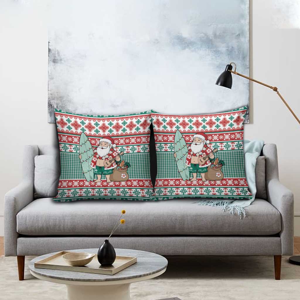 Hawaiian Funny Santa Surf Pillow Cover Mele Kalikimaka Palaka Quilt Pattern LT9 - Polynesian Pride