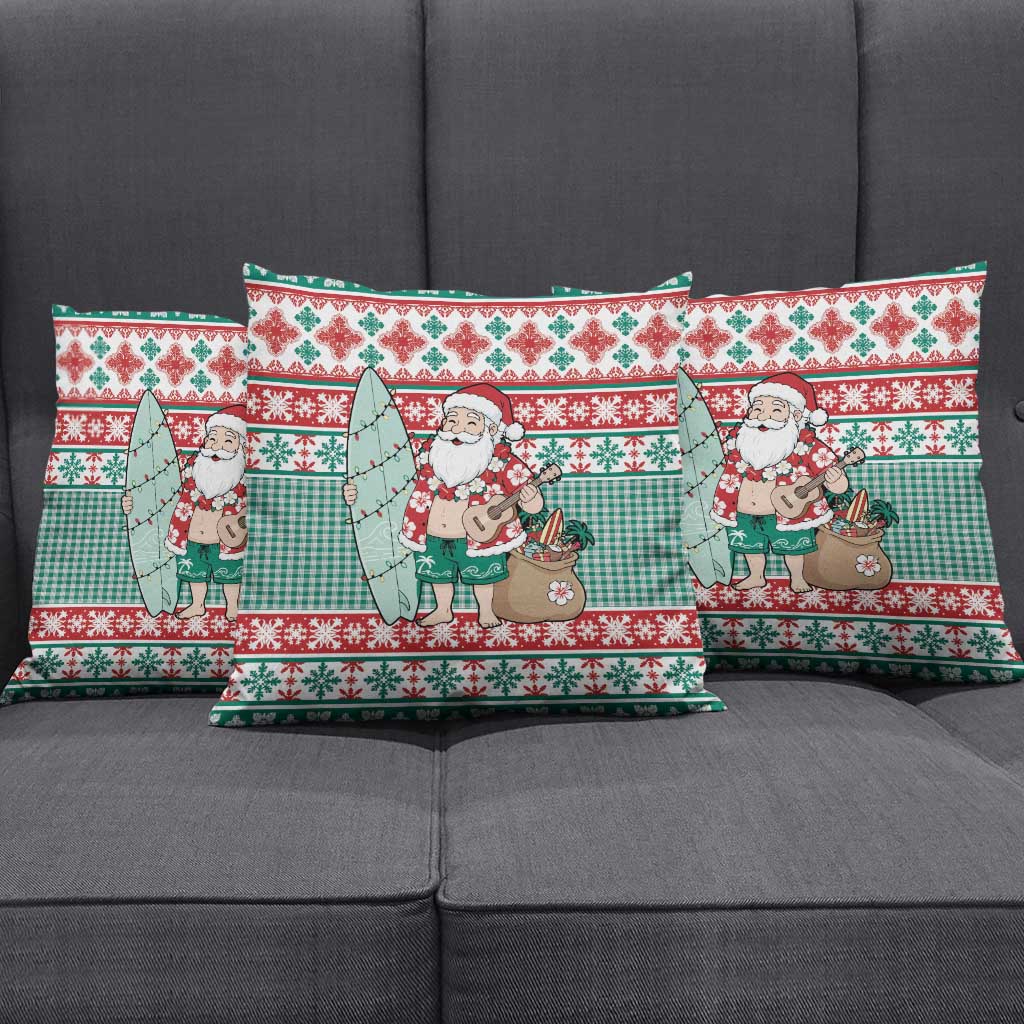 Hawaiian Funny Santa Surf Pillow Cover Mele Kalikimaka Palaka Quilt Pattern LT9 - Polynesian Pride