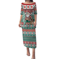 Hawaiian Funny Santa Surf Puletasi Mele Kalikimaka Palaka Quilt Pattern LT9 Long Dress Green - Polynesian Pride