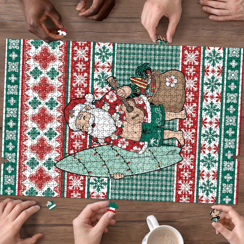 Hawaiian Funny Santa Surf Puzzle Mele Kalikimaka Palaka Quilt Pattern LT9 - Polynesian Pride