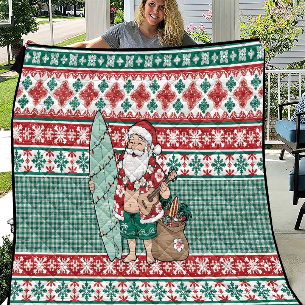 Hawaiian Funny Santa Surf Quilt Mele Kalikimaka Palaka Quilt Pattern LT9 Green - Polynesian Pride