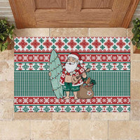 Hawaiian Funny Santa Surf Rubber Doormat Mele Kalikimaka Palaka Quilt Pattern LT9 Green - Polynesian Pride