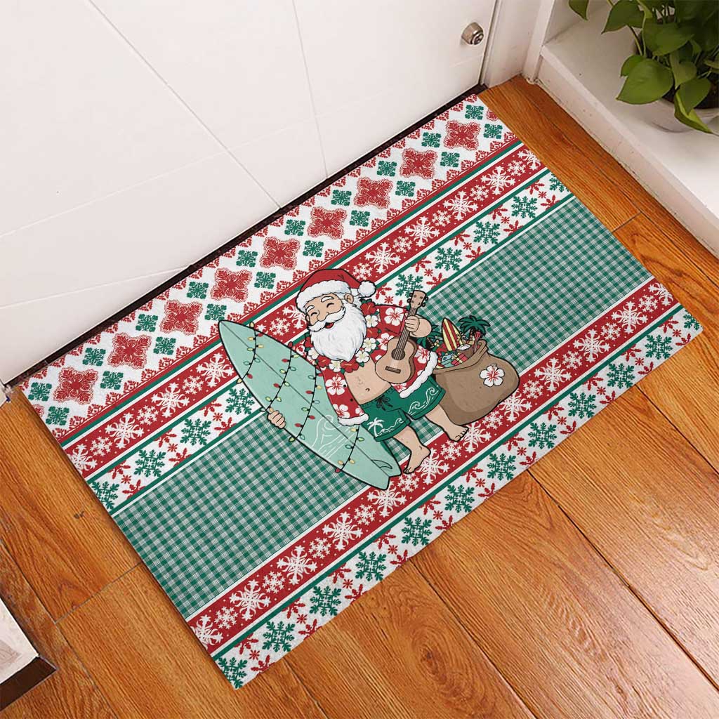 Hawaiian Funny Santa Surf Rubber Doormat Mele Kalikimaka Palaka Quilt Pattern LT9 - Polynesian Pride