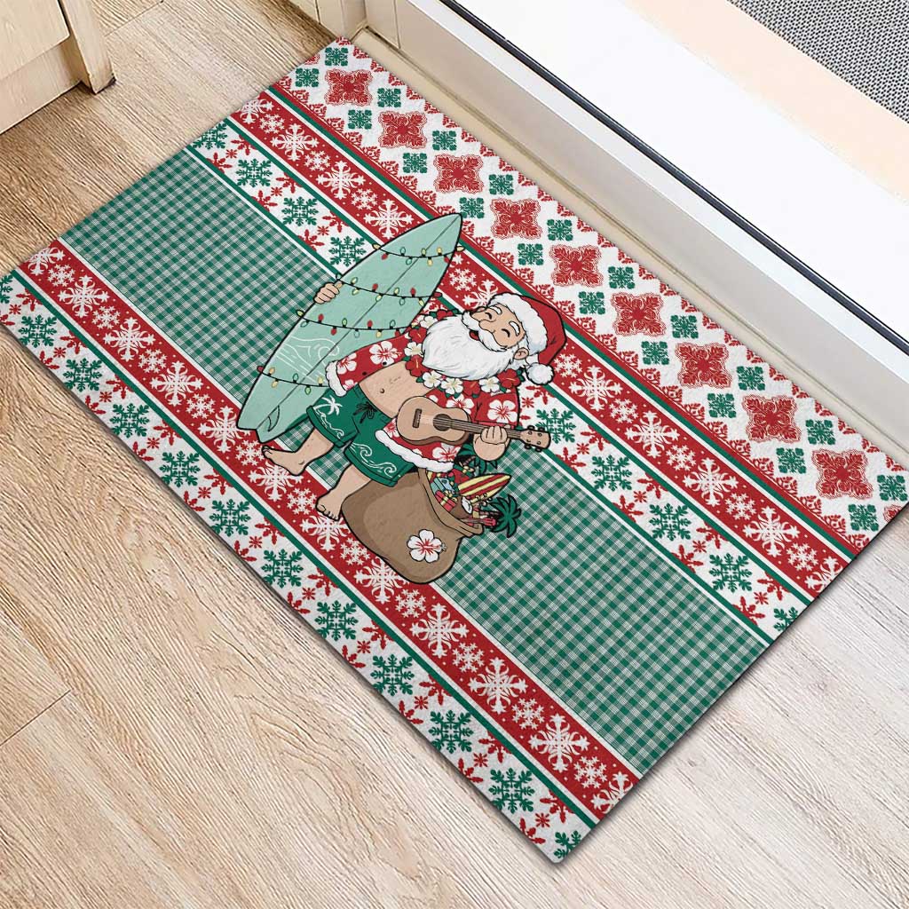 Hawaiian Funny Santa Surf Rubber Doormat Mele Kalikimaka Palaka Quilt Pattern LT9 - Polynesian Pride