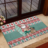 Hawaiian Funny Santa Surf Rubber Doormat Mele Kalikimaka Palaka Quilt Pattern LT9 - Polynesian Pride