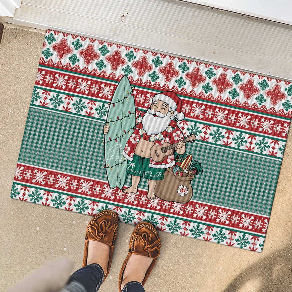 Hawaiian Funny Santa Surf Rubber Doormat Mele Kalikimaka Palaka Quilt Pattern LT9 - Polynesian Pride