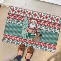 Hawaiian Funny Santa Surf Rubber Doormat Mele Kalikimaka Palaka Quilt Pattern LT9 - Polynesian Pride